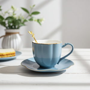 чаша за капучино или чай, чинийка и лъжичка Curly Blue