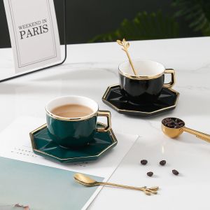 чаша за кафе/ капучино, чинийка и лъжичка Зелен Диамант - порцелан