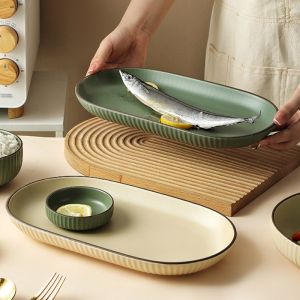 керамично овално плато за сервиране 31 см Nordic Green, Beige, Gray