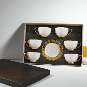 комплект за капучино или чай 220 мл: 6 чаши и 6 чинийки Gold - порцелан