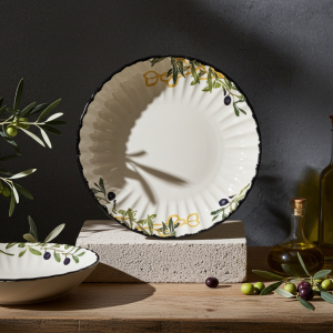 елегантна дълбока керамична чиния за сервиране с маслини 21.5 см