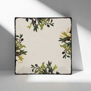 квадратна Керамична Чиния с Маслини и Цитрусов Акцент 23.5 см