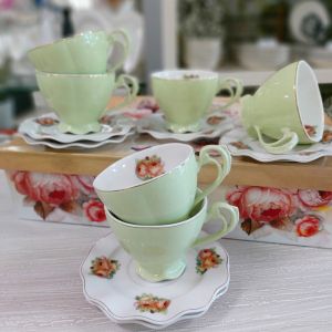 чаши за капучино или чай 6 бр. с чинийки 6 бр. Green Magic - порцелан