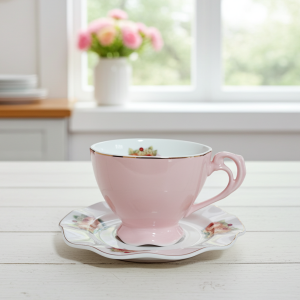 чаши за капучино или чай 6 бр. с чинийки 6 бр. Pink Magic - порцелан