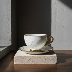 комплект за кафе 120 мл: 6 чаши и 6 чинийки White & Gold - порцелан