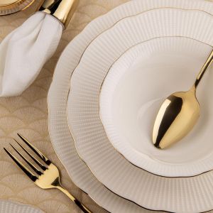 комплект за вечеря Kütahya Porcelain Bone İlay от 26 части за 6 души, златист кант