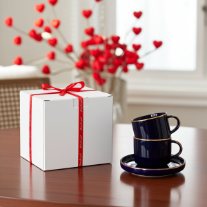 комплект за двама: 2 чаши 200 мл с 2 чинийки Modern Blue - порцелан