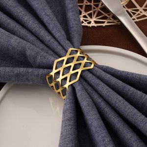 Елегантни Златни пръстени за салфетки Morello с геометричен дизайн – Комплект 6 бр. за декорация на маса  