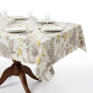 Текстилна покривка за маса Morello, Десен Жълта Магнолия и клонки, Бяла