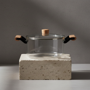 Термоустойчива стъклена тенджера Morello Crystal – 2.5 литра, Боросиликатно стъкло с дървени дръжки