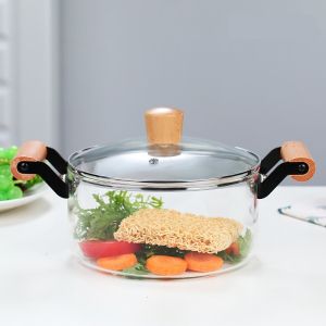 Термоустойчива стъклена тенджера Morello Crystal – 2.5 литра, Боросиликатно стъкло с дървени дръжки