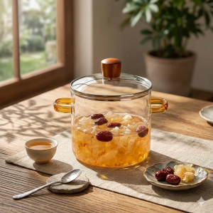 стъклена тенджера Morello – Естетика и съвършенство във всяка капка (2.3 литра) кехлибарени дръжки