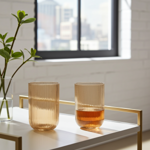 комплект от 6 бр. високи чаши за безалкохолно Morello Aurora – Кехлибарен релеф, 410 мл