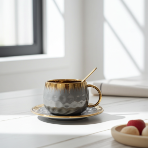 чаша, чинийка, лъжичка Embossed Gray