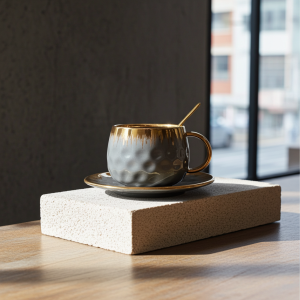 чаша, чинийка, лъжичка Embossed Gray