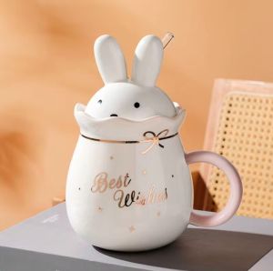 Чаша със сламка Бял или Зелен Заек - порцелан