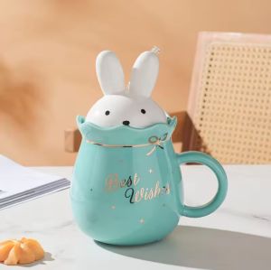 Чаша със сламка Бял или Зелен Заек - порцелан