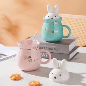 Чаша със сламка Бял или Зелен Заек - порцелан