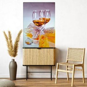 Луксозно декоративно пано с две чаши вино и 3D кристална панделка, 50х70 см, златна алуминиева рамка от liv.bg
