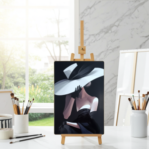 Луксозно пано от акрилно стъкло Morello с изискана дама в черно и бяло, златна алуминиева рамка, размер 40х60 см от liv.bg