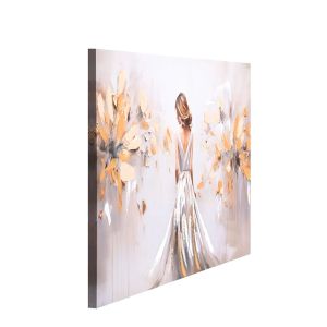 Ръчно рисувана арт картина върху канава с дама в златна рокля, 3D релефни детайли, върху дървена подрамка, 50х70 см от liv.bg