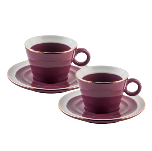 Комплект чаши за кафе Morello Burgundy – 2 бр. (120 мл) с чинийки