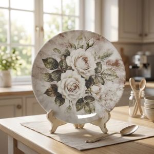 Керамична основна чиния Morello White Roses 26.5 см с дизайн на бели рози от онлайн магазин liv.bg