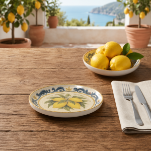 Керамична десертна чиния Morello Vintage Lemons 20 см с винтидж дизайн на сицилиански лимони от онлайн магазин liv.bg