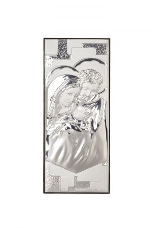 Икона 4 х 11 см Светото семейство със сребърно  покритие 