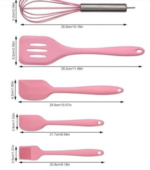 силиконов комплект прибори за готвене 5 бр. розови