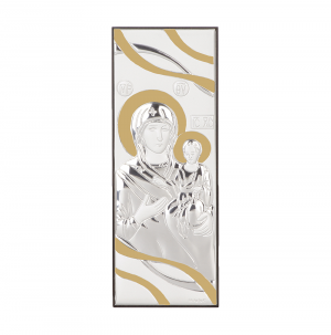 Икона 29 х 11 см Св. Богородица и Младенеца със сребърно и златно покритие