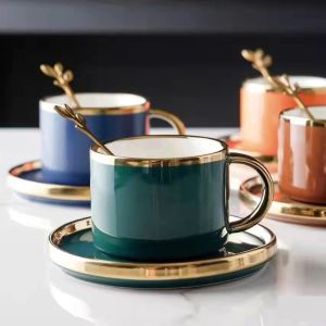 Чаша, чинийка, лъжичка Elegant Green & Blue