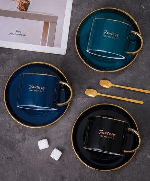 чаша, чинийка, лъжичка FANTASY BLACK