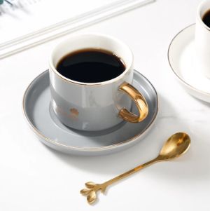 чаша за капучино или чай, чинийка, лъжичка Happiness Gray