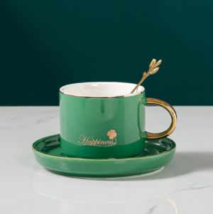 чаша, чинийка, лъжичка HAPPINESS GREEN